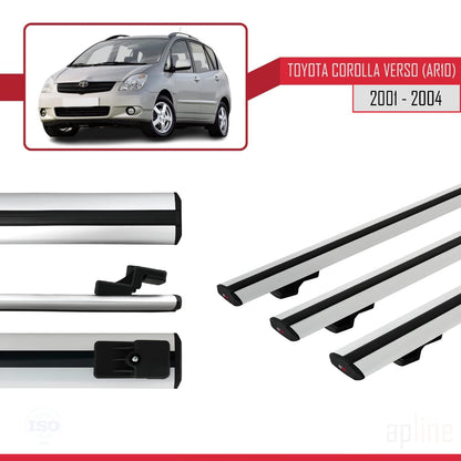 Compatible avec Toyota Corolla Verso (E120) 2001-2004 BASIC Model Barres de Toit Railing Porte-Bagages de Voiture Gris Aluminium 3 Barres