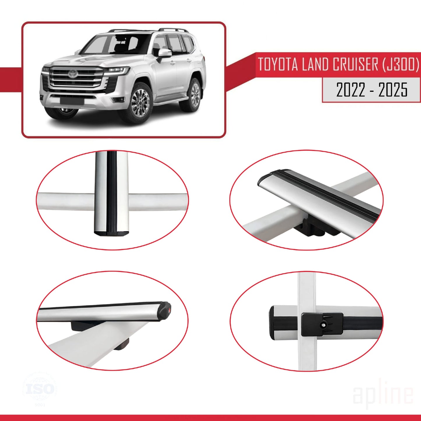 Compatible avec Toyota Land Cruiser (J300) 2022-2025 BASIC Model Barres de Toit Railing Porte-Bagages de Voiture Gris Aluminium 3 Barres