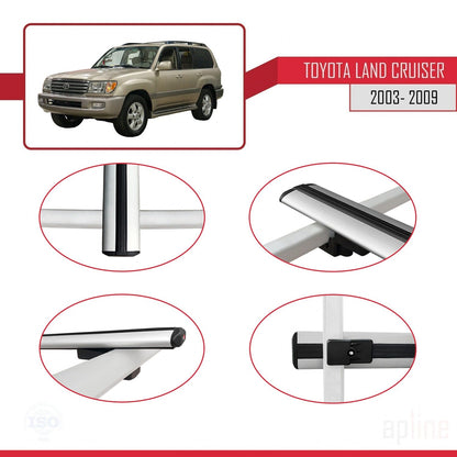 Compatible avec Toyota Land Cruiser (J100) 2003-2007 BASIC Model Barres de Toit Railing Porte-Bagages de Voiture Gris Aluminium 3 Barres