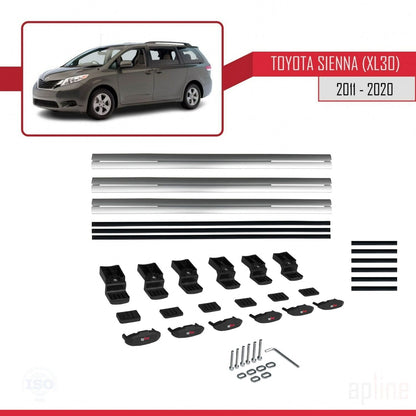 Compatible avec Toyota Sienna 3 (XL30) 2011-2020 BASIC Model Barres de Toit Railing Porte-Bagages de Voiture Gris Aluminium 3 Barres
