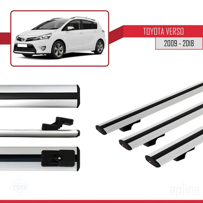Compatible avec Toyota Verso (AR20) 2009-2018 BASIC Model Barres de Toit Railing Porte-Bagages de Voiture Gris Aluminium 3 Barres