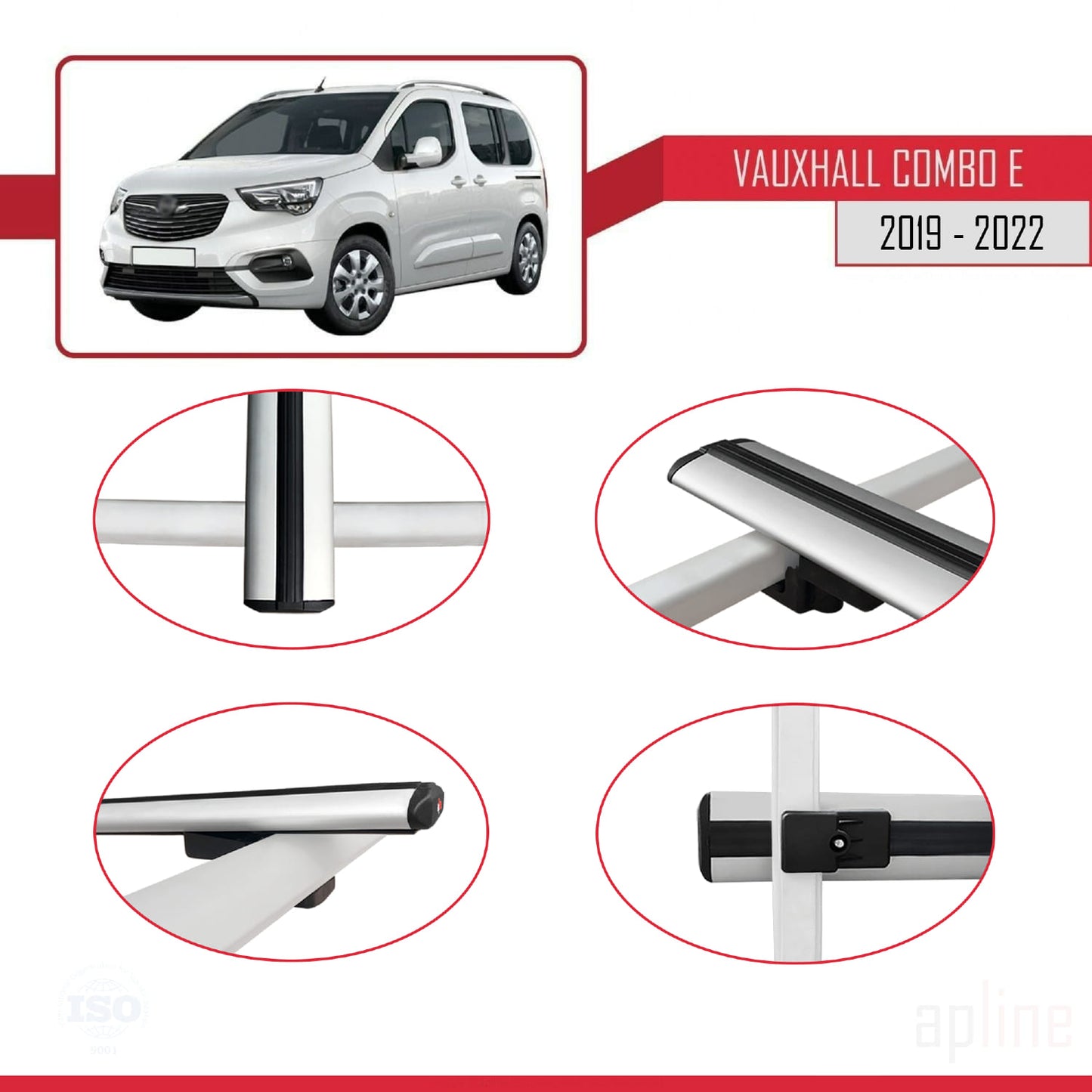 Compatible avec Vauxhall Combo E Life 2019-2022 BASIC Model Barres de Toit Railing Porte-Bagages de Voiture Gris Aluminium 3 Barres