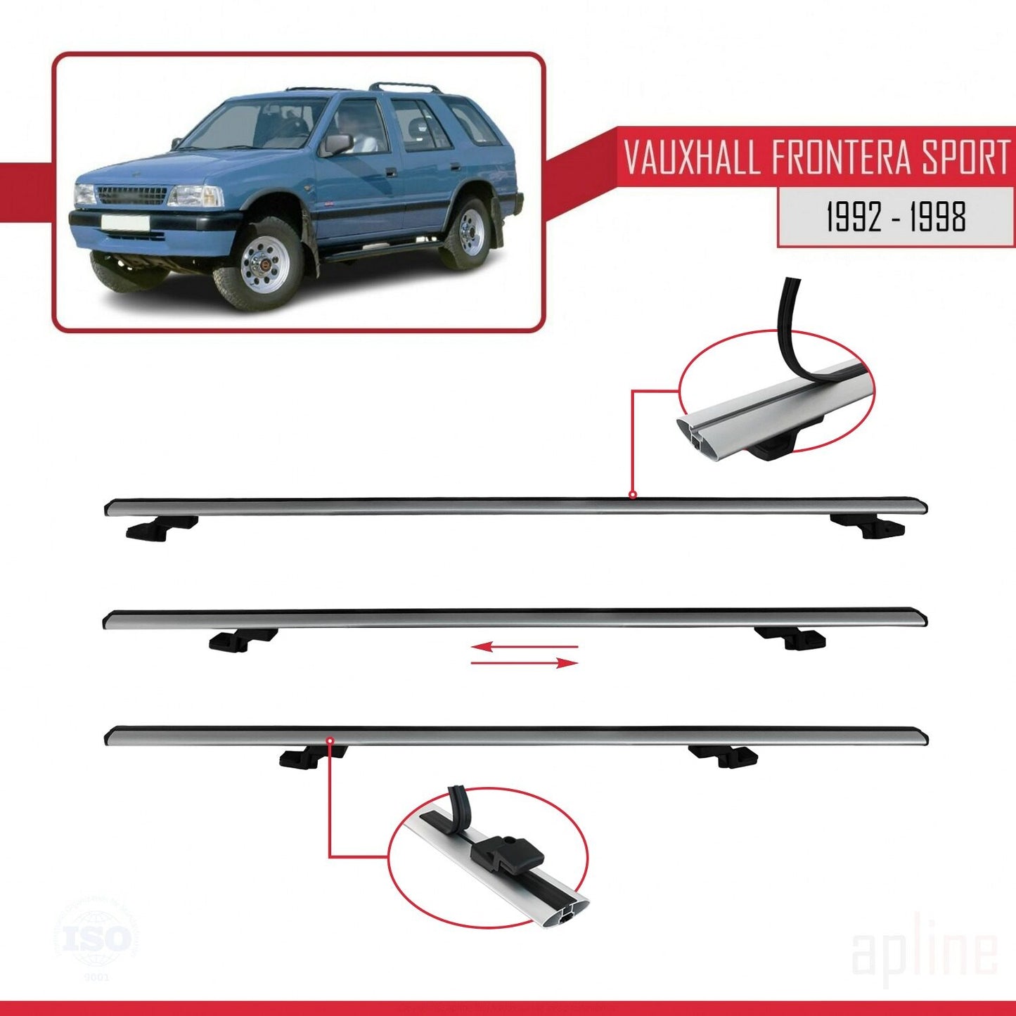 Compatible avec Vauxhall Frontera Sport 1992-1998 BASIC Model Barres de Toit Railing Porte-Bagages de Voiture Gris Aluminium 3 Barres