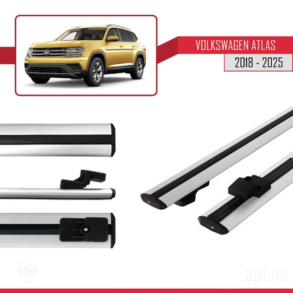 Compatible avec Volkswagen Atlas (CA1) 2018-2025 BASIC Model Barres de Toit Railing Porte-Bagages de Voiture Gris Aluminium 2 Barres