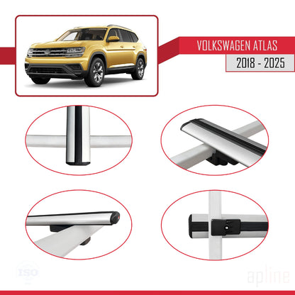 Compatible avec Volkswagen Atlas (CA1) 2018-2025 BASIC Model Barres de Toit Railing Porte-Bagages de Voiture Gris Aluminium 2 Barres