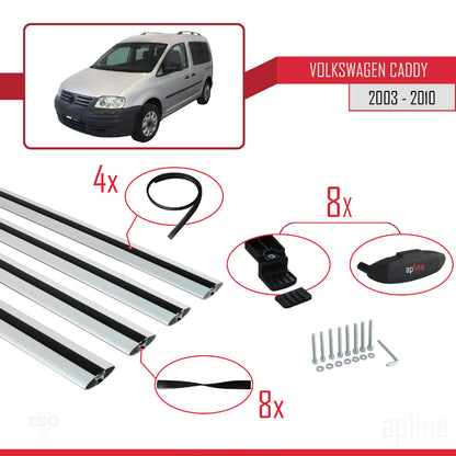 Compatible avec Volkswagen Caddy 3 (2K) 2003-2010 BASIC Model Barres de Toit Railing Porte-Bagages de Voiture Gris Aluminium 4 Barres