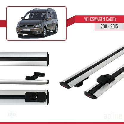 Compatible avec Volkswagen Caddy 3 (2K) 2011-2015 BASIC Model Barres de Toit Railing Porte-Bagages de Voiture Gris Aluminium 2 Barres