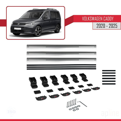 Compatible avec Volkswagen Caddy 4 (SB) 2020-2025 BASIC Model Barres de Toit Railing Porte-Bagages de Voiture Gris Aluminium 3 Barres