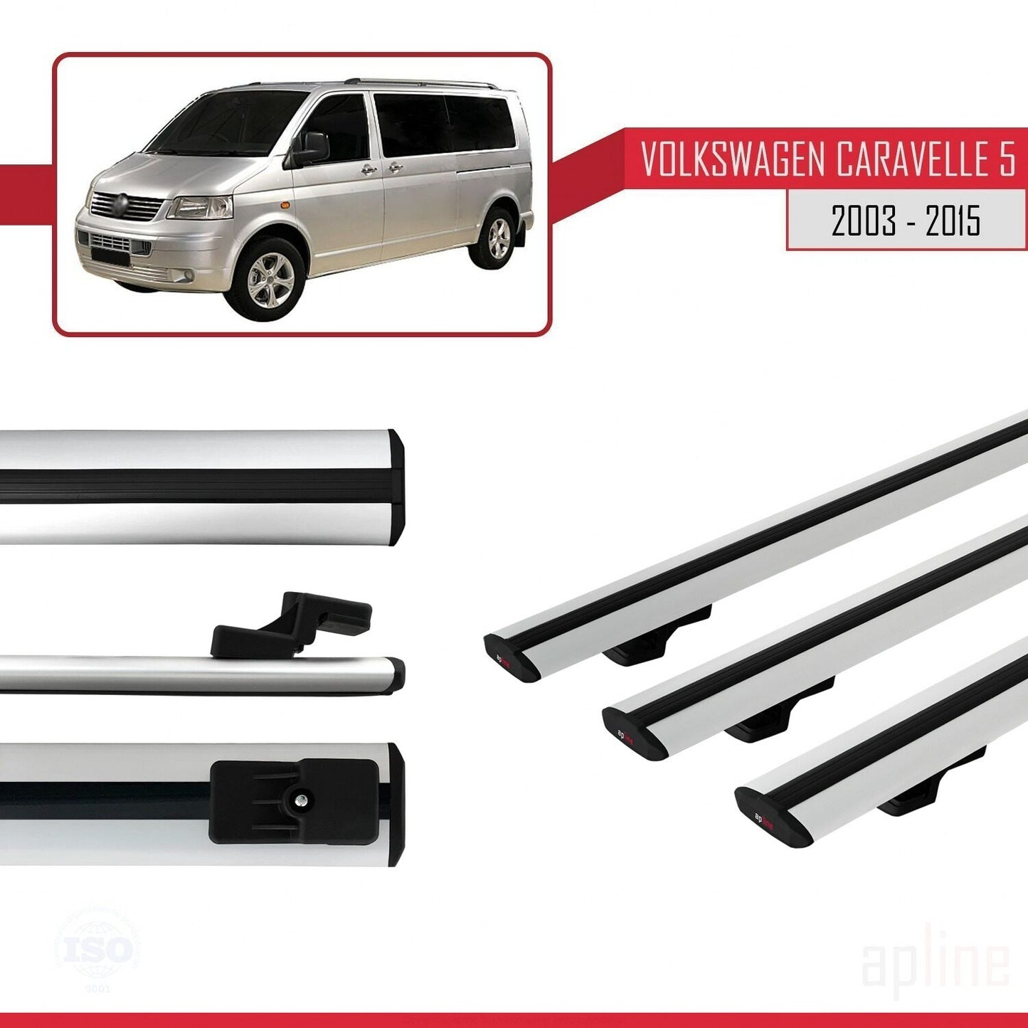 Compatible avec Volkswagen T5 Caravelle 2003-2015 BASIC Model Barres de Toit Railing Porte-Bagages de Voiture Gris Aluminium 3 Barres