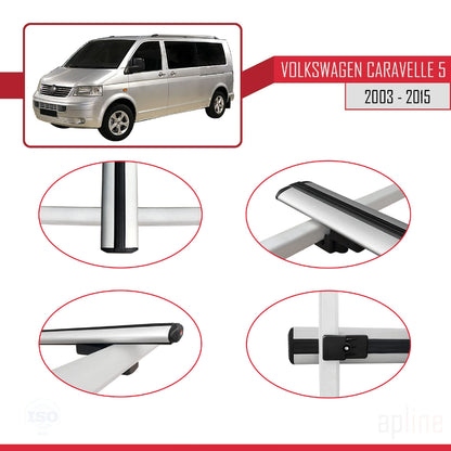 Compatible avec Volkswagen T5 Caravelle 2003-2015 BASIC Model Barres de Toit Railing Porte-Bagages de Voiture Gris Aluminium 4 Barres