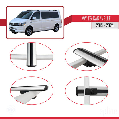 Compatible avec Volkswagen T6 Caravelle 2015-2024 BASIC Model Barres de Toit Railing Porte-Bagages de Voiture Gris Aluminium 3 Barres