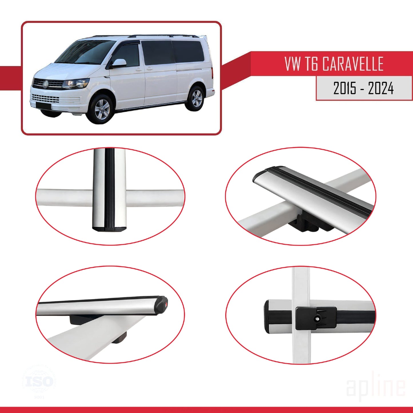 Compatible avec Volkswagen T6 Caravelle 2015-2024 BASIC Model Barres de Toit Railing Porte-Bagages de Voiture Gris Aluminium 2 Barres