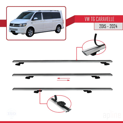 Compatible avec Volkswagen T6 Caravelle 2015-2024 BASIC Model Barres de Toit Railing Porte-Bagages de Voiture Gris Aluminium 2 Barres