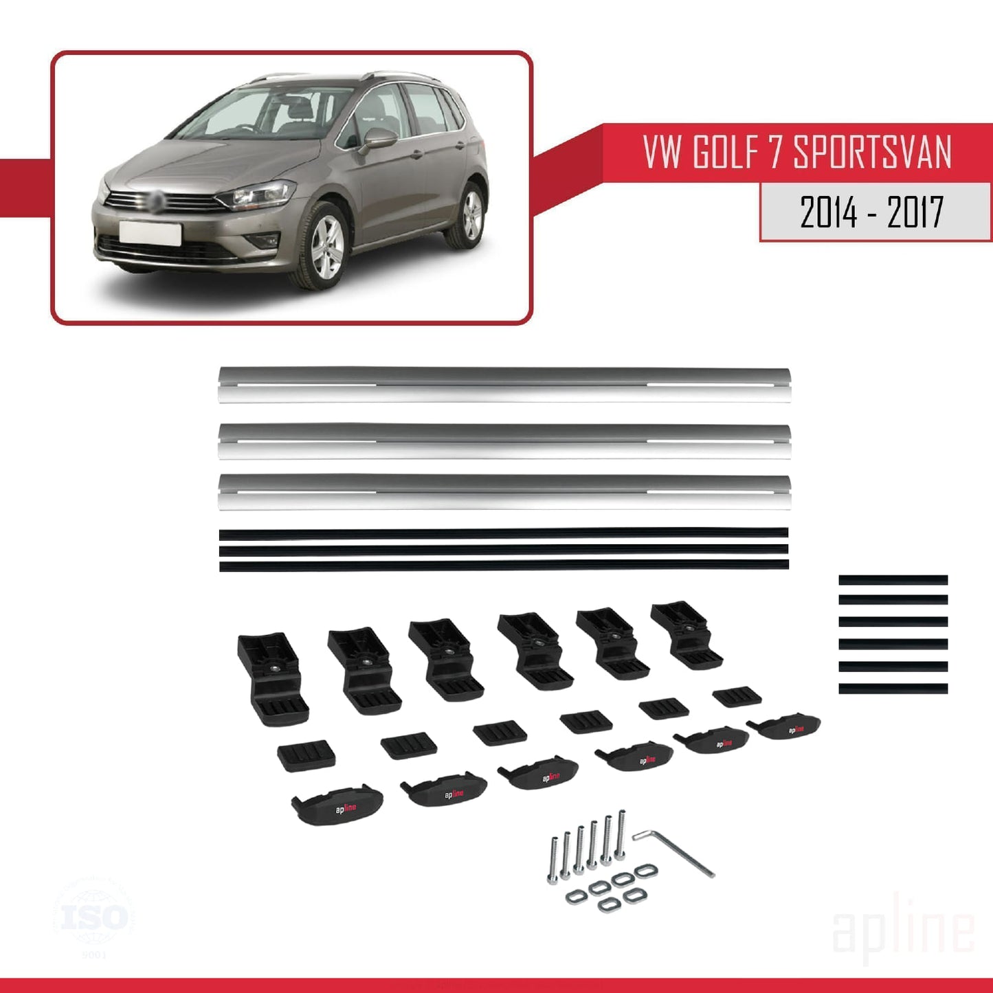 Compatible avec Volkswagen Golf Sportvan 2014-2017 BASIC Model Barres de Toit Railing Porte-Bagages de Voiture Gris Aluminium 3 Barres