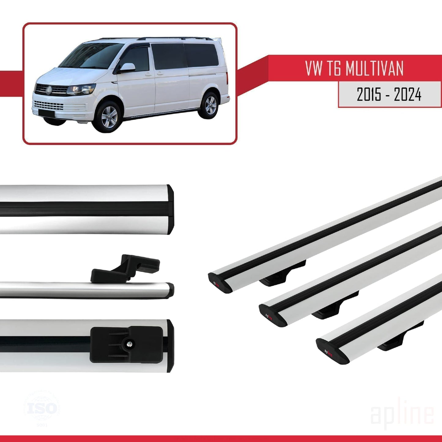 Compatible avec Volkswagen T6 Multivan 2015-2024 BASIC Model Barres de Toit Railing Porte-Bagages de Voiture Gris Aluminium 3 Barres
