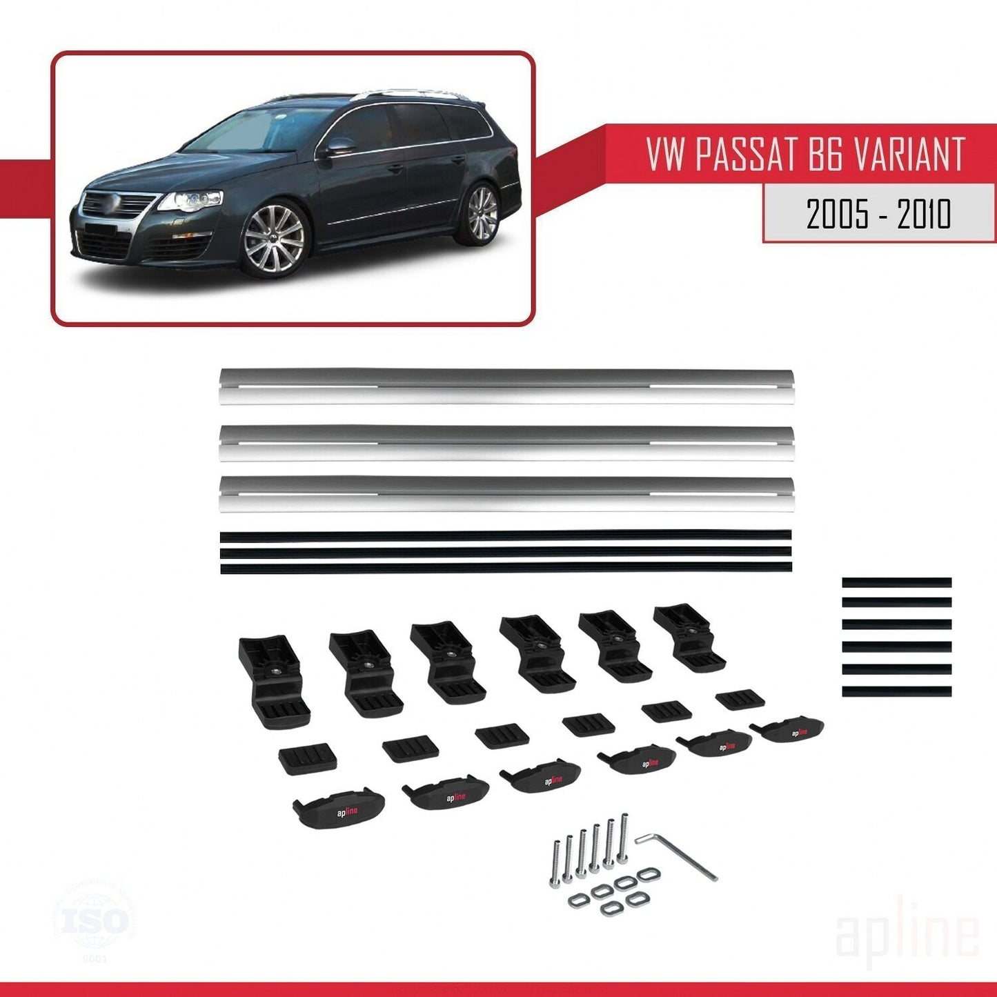 Compatible avec Volkswagen Passat B6 (3C) Variant 2005-2010 BASIC Model Barres de Toit Railing Porte-Bagages de Voiture Gris Aluminium 3 Barres