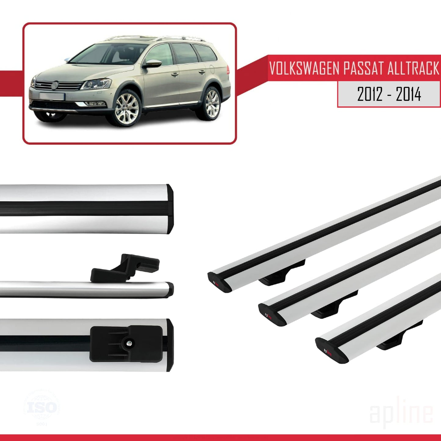Compatible avec Volkswagen Passat B7 (3C) Alltrack 2012-2014 BASIC Model Barres de Toit Railing Porte-Bagages de Voiture Gris Aluminium 3 Barres