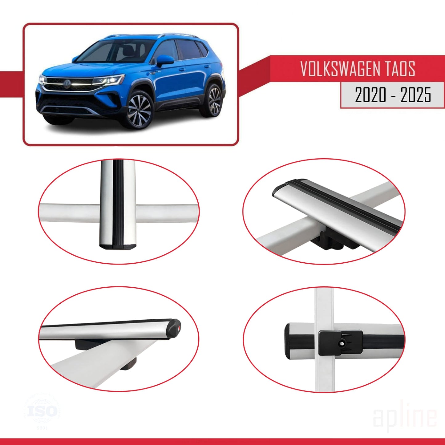 Compatible avec Volkswagen Taos 2021-2025 BASIC Model Barres de Toit Railing Porte-Bagages de Voiture Gris Aluminium 3 Barres