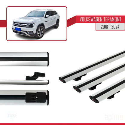 Compatible with Volkswagen Teramont (CA1) 2018-2024 BASIC Model Car Roof Rack Cross Bar Grey Aluminium 3 Bars