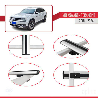 Compatible with Volkswagen Teramont (CA1) 2018-2024 BASIC Model Car Roof Rack Cross Bar Grey Aluminium 3 Bars