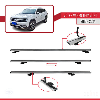 Compatible with Volkswagen Teramont (CA1) 2018-2024 BASIC Model Car Roof Rack Cross Bar Grey Aluminium 3 Bars