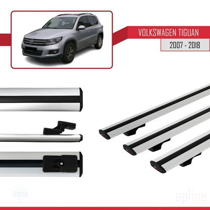 Compatible with Volkswagen Tiguan (5N) 2007-2016 BASIC Model Car Roof Rack Cross Bar Grey Aluminium 3 Bars