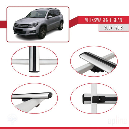 Compatible with Volkswagen Tiguan (5N) 2007-2016 BASIC Model Car Roof Rack Cross Bar Grey Aluminium 3 Bars