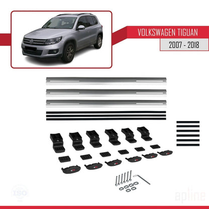 Compatible with Volkswagen Tiguan (5N) 2007-2016 BASIC Model Car Roof Rack Cross Bar Grey Aluminium 3 Bars