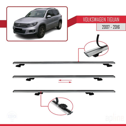 Compatible with Volkswagen Tiguan (5N) 2007-2016 BASIC Model Car Roof Rack Cross Bar Grey Aluminium 3 Bars