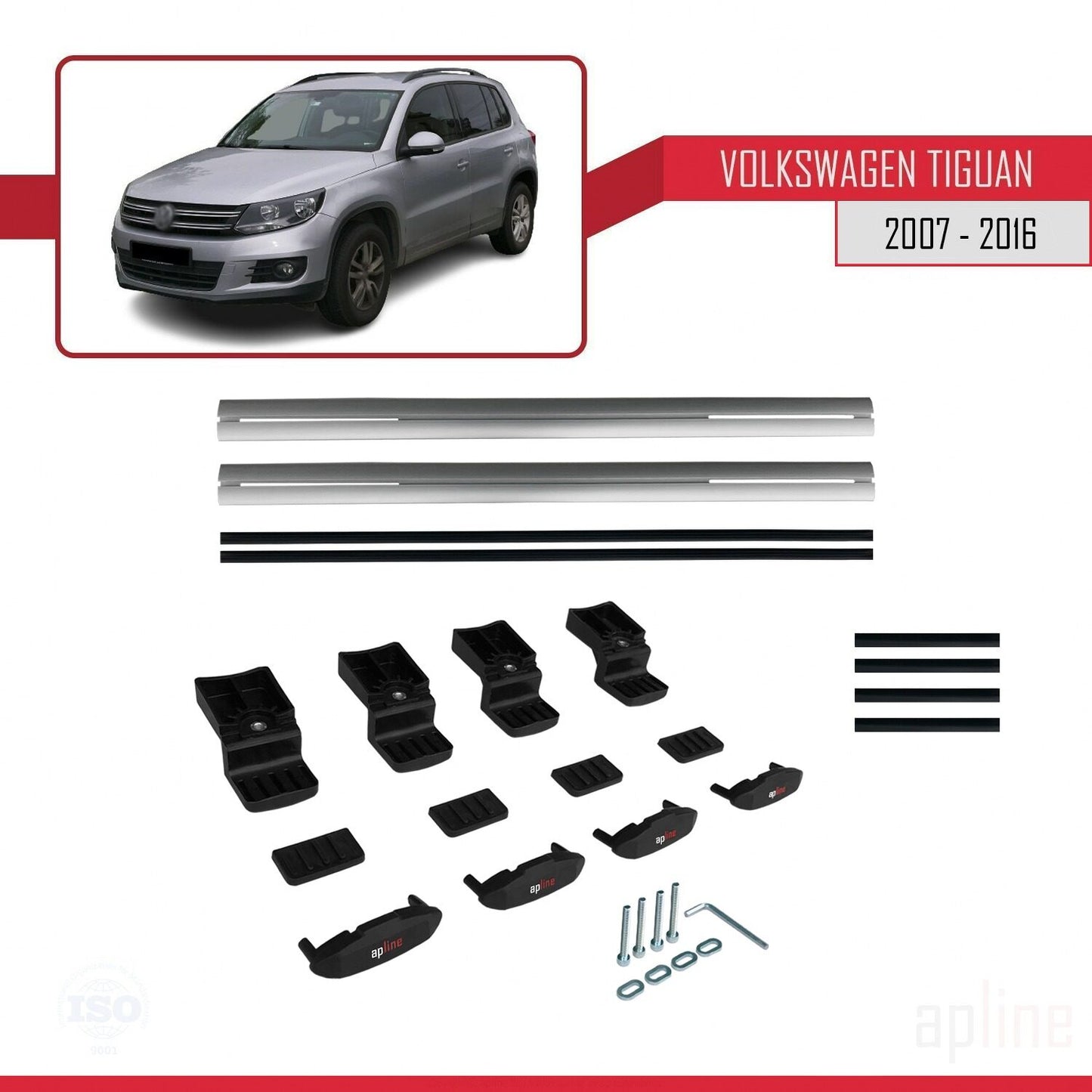 Compatible with Volkswagen Tiguan (5N) 2007-2016 BASIC Model Car Roof Rack Cross Bar Grey Aluminium 3 Bars