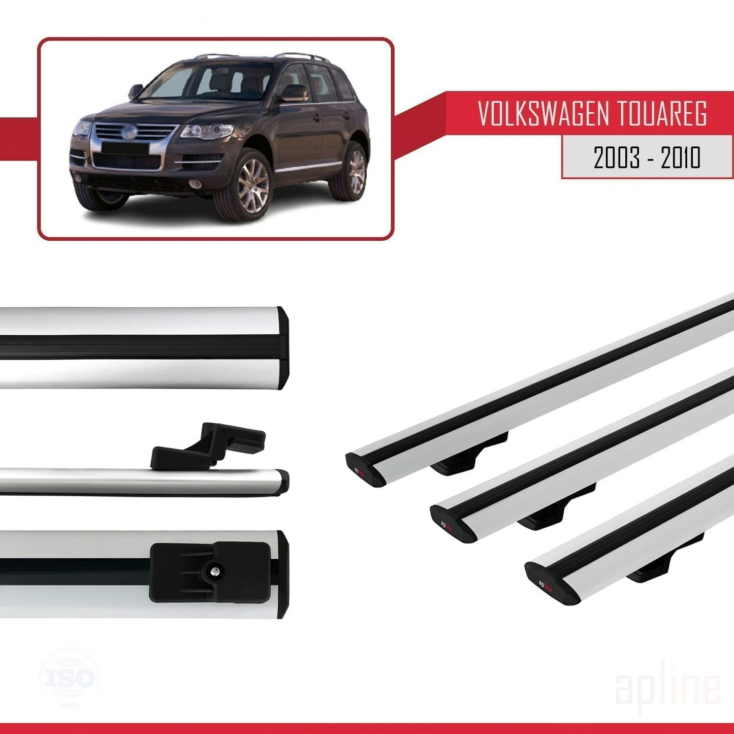 Compatible avec Volkswagen Touareg (7L) 2002-2010 BASIC Model Barres de Toit Railing Porte-Bagages de Voiture Gris Aluminium 3 Barres