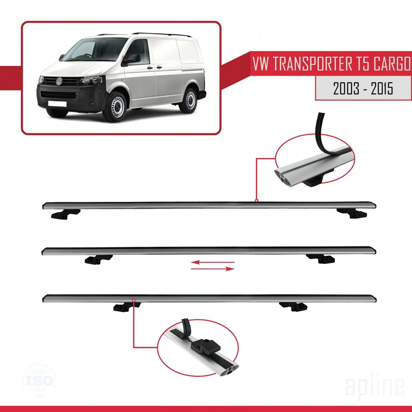 Compatible avec Volkswagen T5 Transporter 2003-2015 BASIC Model Barres de Toit Railing Porte-Bagages de Voiture Gris Aluminium 3 Barres