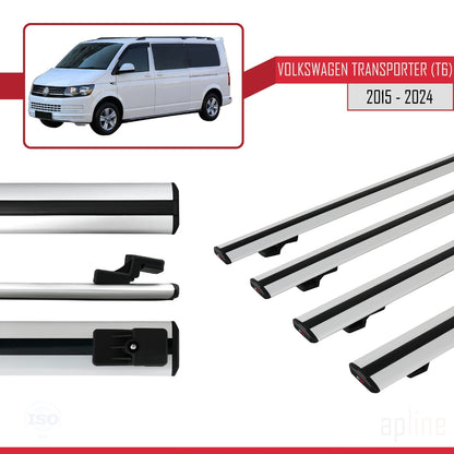 Compatible avec Volkswagen T6 Transporter 2015-2024 BASIC Model Barres de Toit Railing Porte-Bagages de Voiture Gris Aluminium 4 Barres