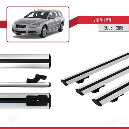 Compatible avec Volvo V70 III 2008-2016 BASIC Model Barres de Toit Railing Porte-Bagages de Voiture Gris Aluminium 3 Barres