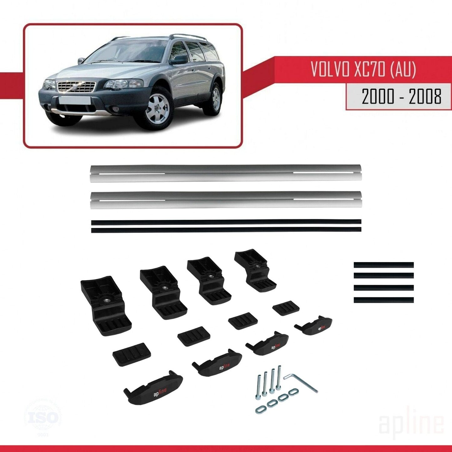Compatible avec Volvo XC70 (P2) 2000-2007 BASIC Model Barres de Toit Railing Porte-Bagages de Voiture Gris Aluminium 2 Barres
