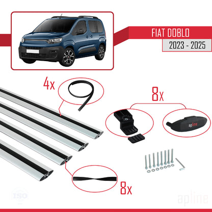 Compatible avec Fiat Doblo 3 2023-2025 BASIC Model Barres de Toit Railing Porte-Bagages de Voiture Gris Aluminium 4 Barres
