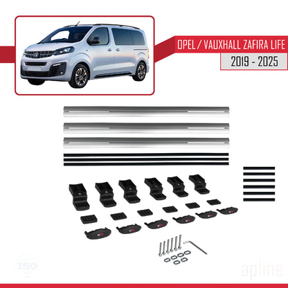 Compatible avec Opel Zafira Life 2019-2025 BASIC Model Barres de Toit Railing Porte-Bagages de Voiture Gris Aluminium 3 Barres