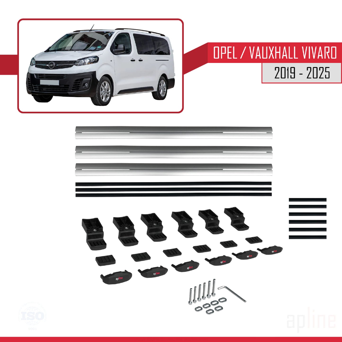 Compatible avec Opel Vivaro C 2019-2025 BASIC Model Barres de Toit Railing Porte-Bagages de Voiture Gris Aluminium 3 Barres