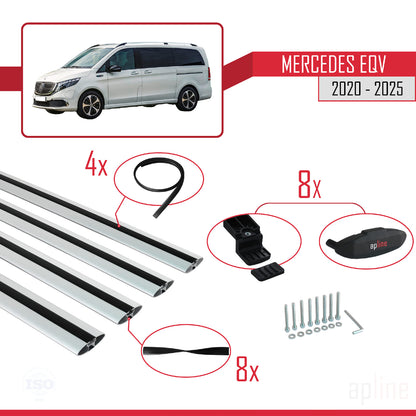 Compatible avec Mercedes EQV (W447) 2020-2025 BASIC Model Barres de Toit Railing Porte-Bagages de Voiture Gris Aluminium 4 Barres