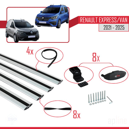Compatible avec Renault Express 2021-2025 BASIC Model Barres de Toit Railing Porte-Bagages de Voiture Gris Aluminium 4 Barres