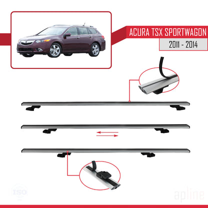 Compatible avec Acura TSX Sport Wagon 2011-2014 BASIC Model Barres de Toit Railing Porte-Bagages de Voiture Gris Aluminium 2 Barres