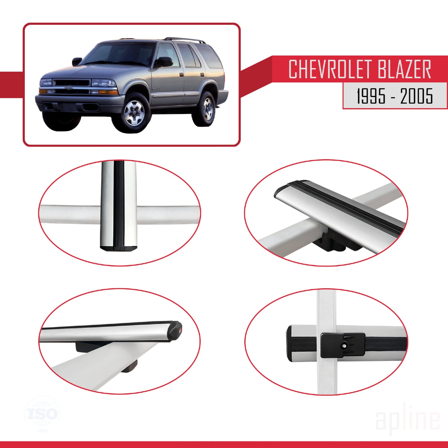 Compatible avec Chevrolet Blazer 1995-2005 BASIC Model Barres de Toit Railing Porte-Bagages de Voiture Gris Aluminium 2 Barres