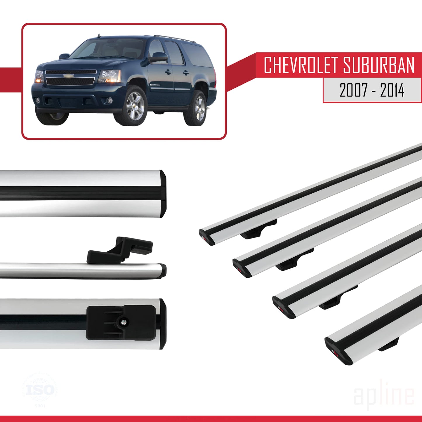 Compatible avec Chevrolet Suburban  2007-2014 BASIC Model Barres de Toit Railing Porte-Bagages de Voiture Gris Aluminium 4 Barres