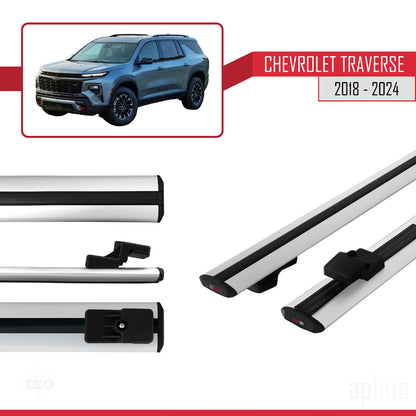 Compatible avec Chevrolet Traverse 2018-2024 BASIC Model Barres de Toit Railing Porte-Bagages de Voiture Gris Aluminium 2 Barres