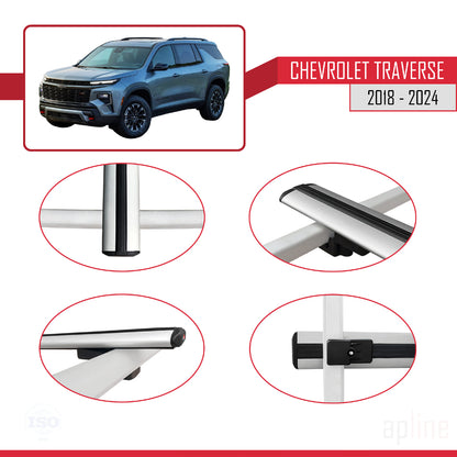 Compatible avec Chevrolet Traverse 2018-2024 BASIC Model Barres de Toit Railing Porte-Bagages de Voiture Gris Aluminium 2 Barres