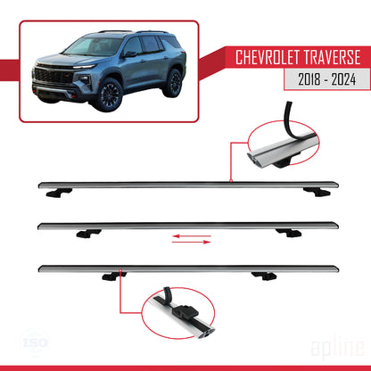 Compatible avec Chevrolet Traverse 2018-2024 BASIC Model Barres de Toit Railing Porte-Bagages de Voiture Gris Aluminium 2 Barres