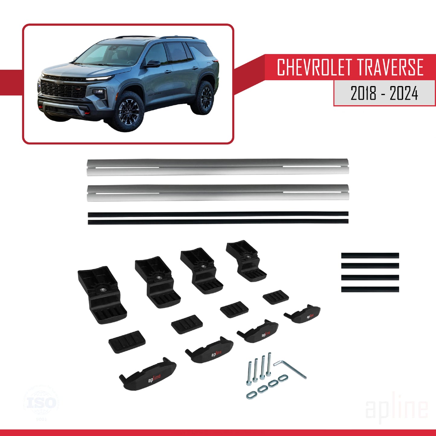 Compatible avec Chevrolet Traverse 2018-2024 BASIC Model Barres de Toit Railing Porte-Bagages de Voiture Gris Aluminium 2 Barres