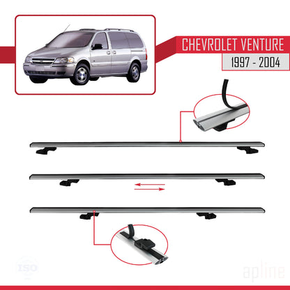 Compatible with Chevrolet Venture 1997-2004 BASIC Model Car Roof Rack Cross Bar Grey Aluminium 3 Bars