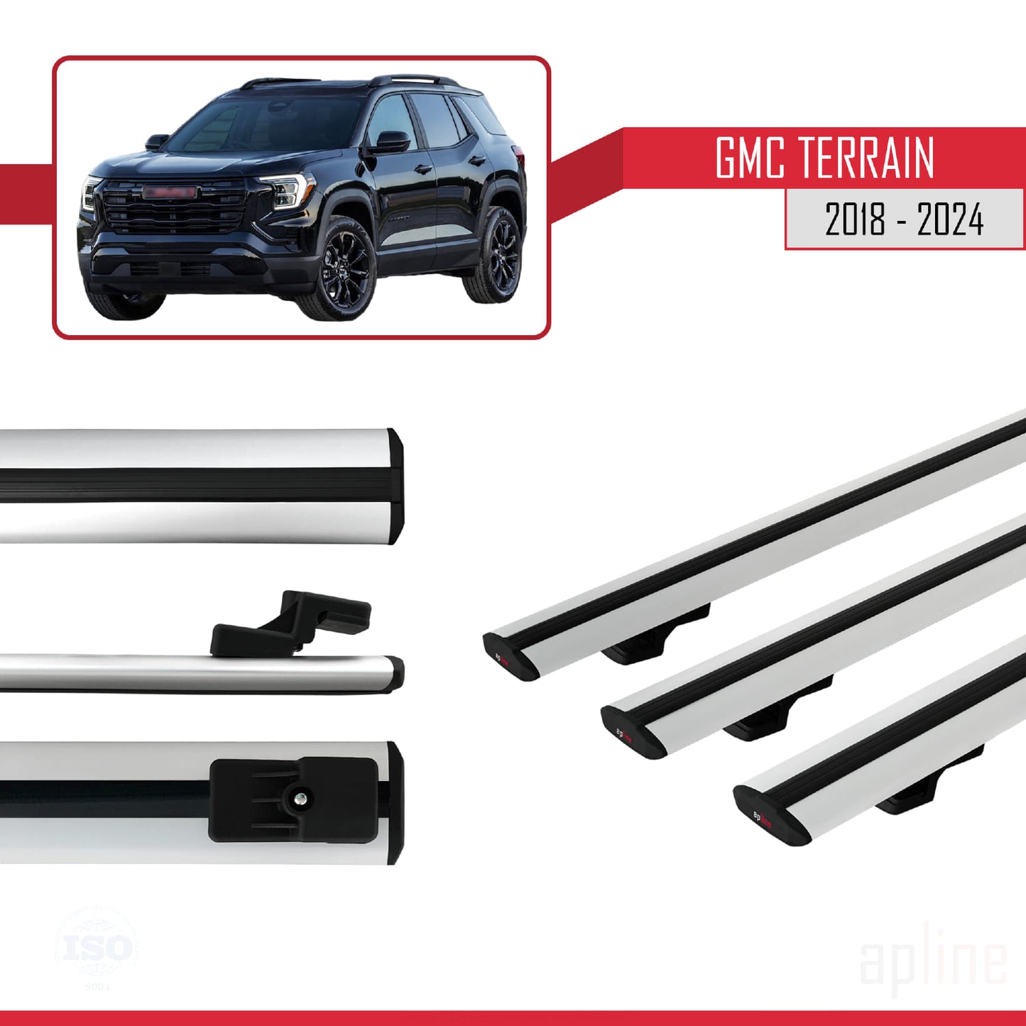 Compatible avec GMC Terrain 2018-2024 BASIC Model Barres de Toit Railing Porte-Bagages de Voiture Gris Aluminium 3 Barres