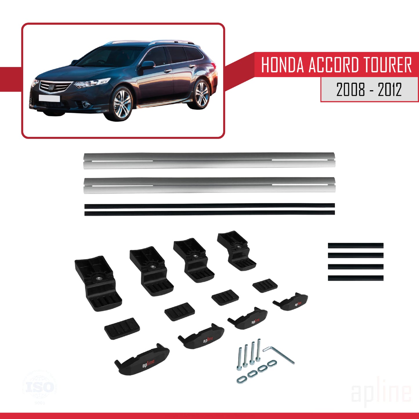 Compatible avec Honda Accord Tourer 2008-2012 BASIC Model Barres de Toit Railing Porte-Bagages de Voiture Gris Aluminium 2 Barres